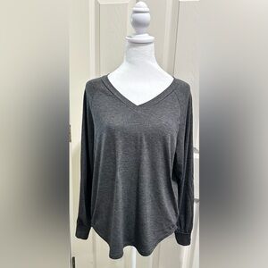 SHEIN Dark Gray V-Neck Long Sleeve Top